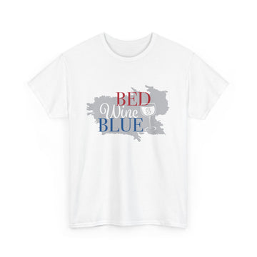 Unisex Heavy Cotton Tee - 'Bed, Wine & Blue' Design for Relaxation Lovers