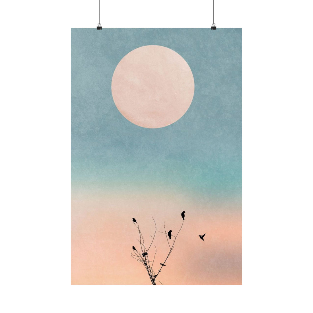 Serene Nature Vertical Poster - Tranquil Birds and Moon Design