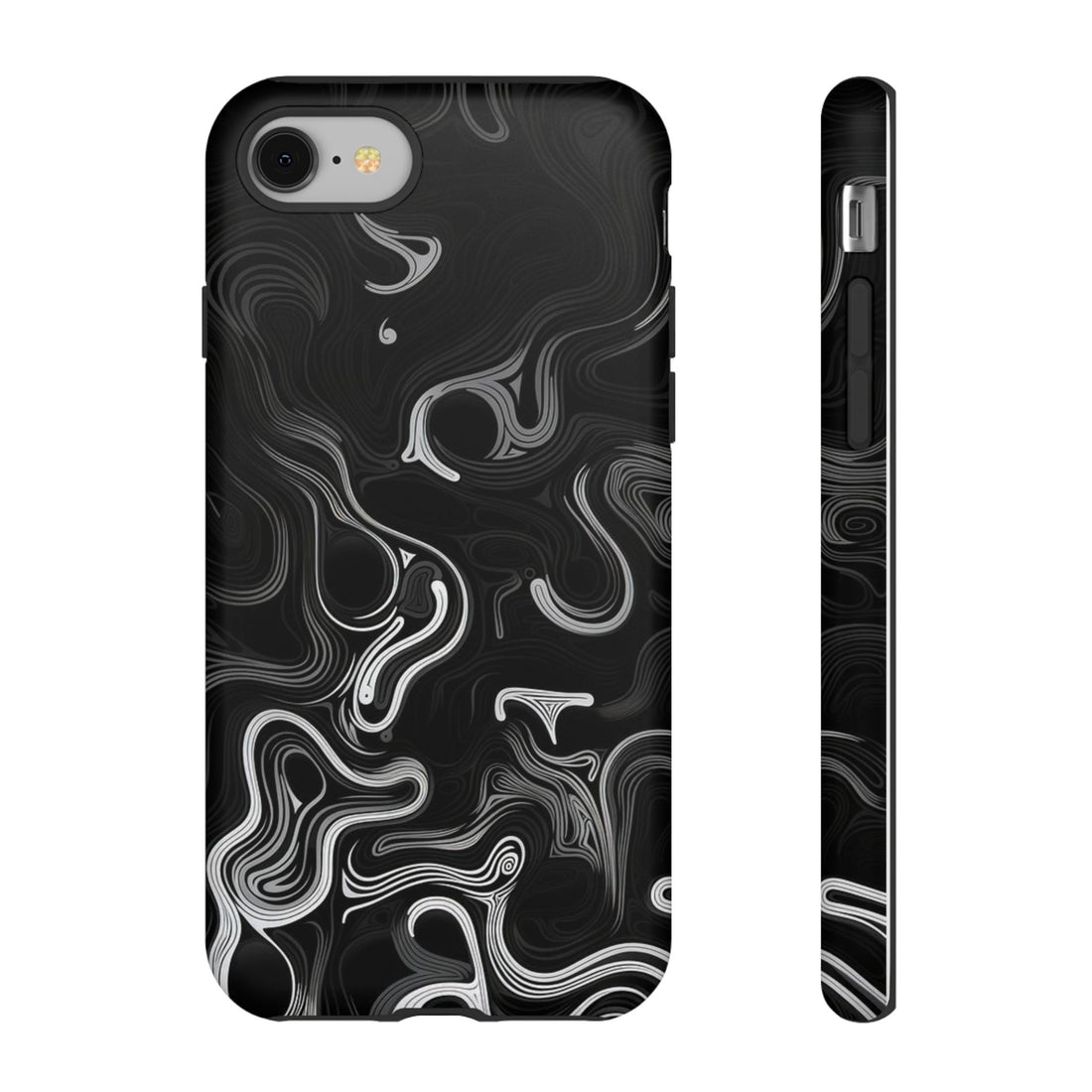 Stylish Tough Phone Case - Black Swirl Design