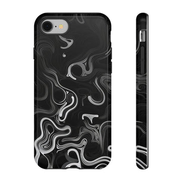 Stylish Tough Phone Case - Black Swirl Design